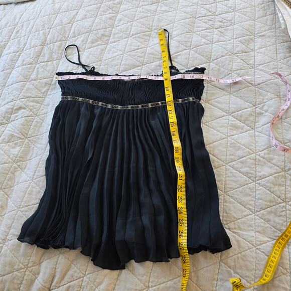 Express Design Top Women's M Black Silk Plisse Babydoll Empire Waist Beaded - Picture 9 of 11